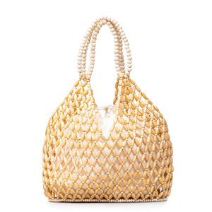 Retro Wood Beaded Handbag Ladies Natural Handmade Drawstring Bucket Uwu ^_^